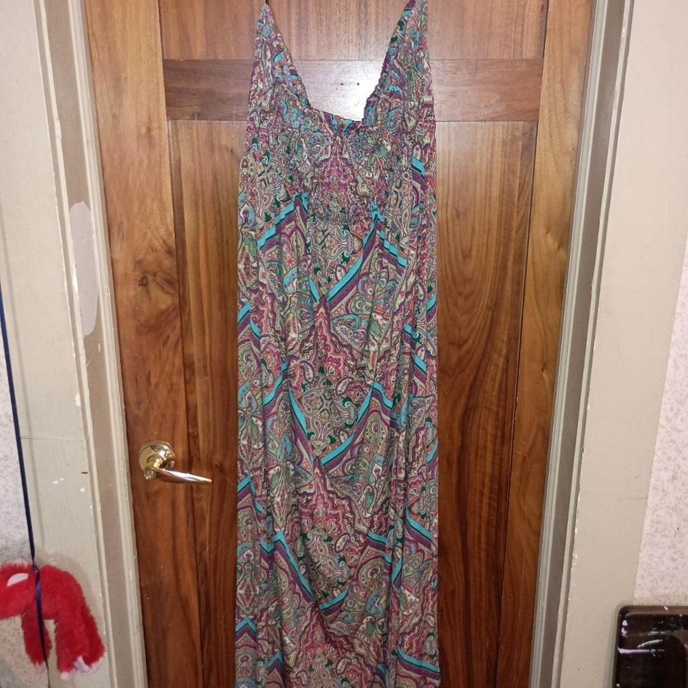 Rhapsody Pink and Green Sleeveless V-Neck Sundress